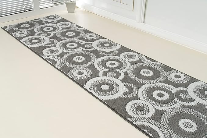 Custom Length Cut to Size Retro Modern Geometric Carpet Runner Rug for Hallways, Non Slip Rubber Backed, 31 inch Wide X Customized Length, Geo Grey, 31 inch X 9 feet