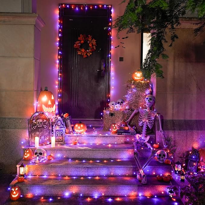 JMEXSUSS 4 Pack 50 LED Fairy Lights Battery Operated: Orange and Purple Halloween Lights - Perfect for Halloween Decorations, Parties, and Home Decorations