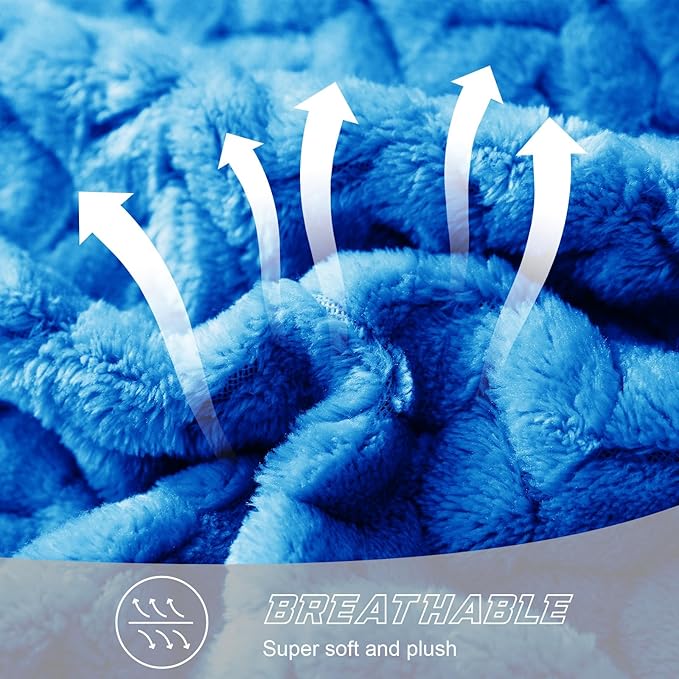 Exclusivo Mezcla Fleece Queen Size Blanket for Bed, 90x90 Inches Soft Cozy Jacquard Flannel Blankets, Lightweight Fuzzy Plush Warm for Winter, Cobalt Blue