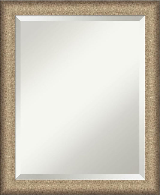 Amanti Art Bronze Bathroom Mirror for Over Sink, 23x19 Elegant Brushed Bronze Narrow Rectangle Vanity Mirror, Small Casual Frame, Hangs Horizonally and Vertically, Bathroom Wall Decor, Beveled Edge