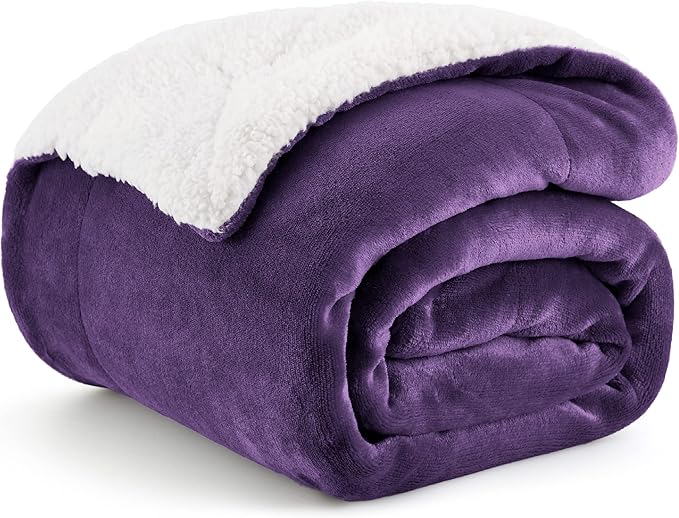 Bedsure GentleSoft Sherpa Fleece Throw Blanket Twin Size for Couch - Thick and Warm Throw for Girls and Women, Soft Fuzzy Plush Twin Blanket for Winter, Purple, 60x80 Inches