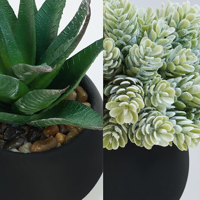 Winlyn Set of 3 Artificial Succulent Plants in Black Concrete Pots Faux Aloe Hops String of Pearls Potted Plants Small Fake Plants Desk Plants for Home Office Desk Kitchen Bathroom Shelf Windowsill