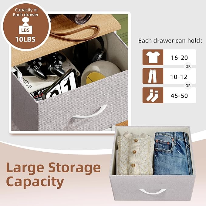 Somdot Nightstand Set of 2, Small Dresser for Bedroom with 2 Drawers, Bedside Table Night Stand End Table with Fabric Bins for Bedroom Kids Closet Dorm Guest Room, Ash Grey