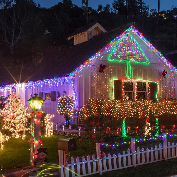 Toodour Christmas Icicle Lights Outdoor, 1224 LED 100ft 8 Modes Fairy Icicle String Light with 204 Drops, Led Christmas Lights Twinkle for Holiday, Party, Wedding, Eaves, Xmas Decorations (Multicolor)