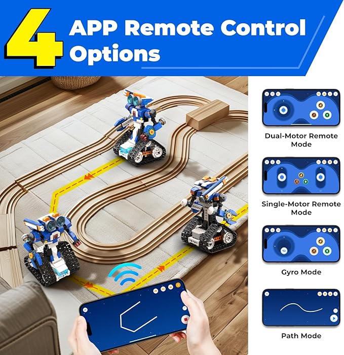 Robot J Creative Building Kit With Storage Box, 6-in-1 Programmable App Remote Control Tank STEM Learning Toy, Educational Coding Gifts for 7-12 Years Old Kids