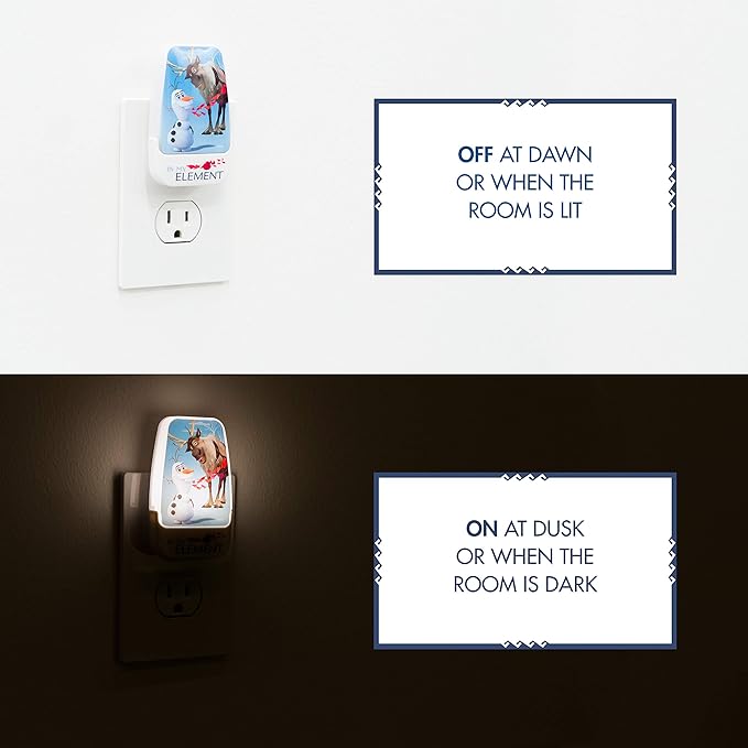Disney Frozen 45830 LED Night Light, Olaf and Sven, Plug-in, Dusk-to-Dawn Sensor, Girl's Room Decor, UL-Certified, Ideal for Bedroom, Nursery, Bathroom, Kid's Playroom