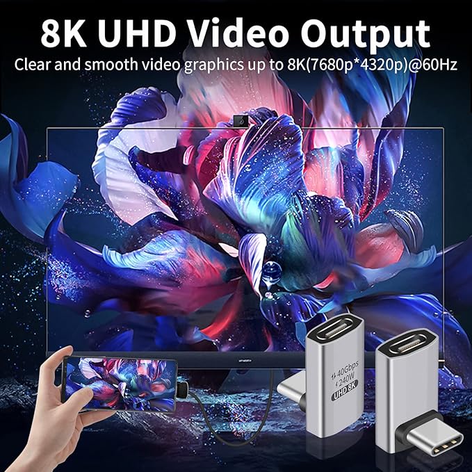 Duttek USB C 90 Degree Adapter [ 40Gbps, 240W PD,8K@60Hz Video] 90 Degree USB C Angle Adapter, Type C Male to Female Extender Connector for Tablet, HUB, Thunderbort ect 1 Pack