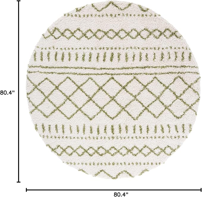 SAFAVIEH Arizona Shag Collection 6'7" Round Ivory/Green ASG741Y Moroccan Non-Shedding Entryway Foyer Living Room Bedroom Kitchen 1.2-inch Thick Area Rug