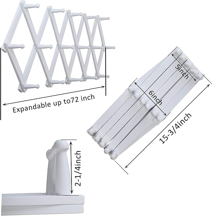 WEBI Accordion Wall Hanger,Expandable Wooden Coat Rack Wall Mounted,Accordion Hat Rack for Wall Rack for Hats,Caps,16 Peg Hooks,White