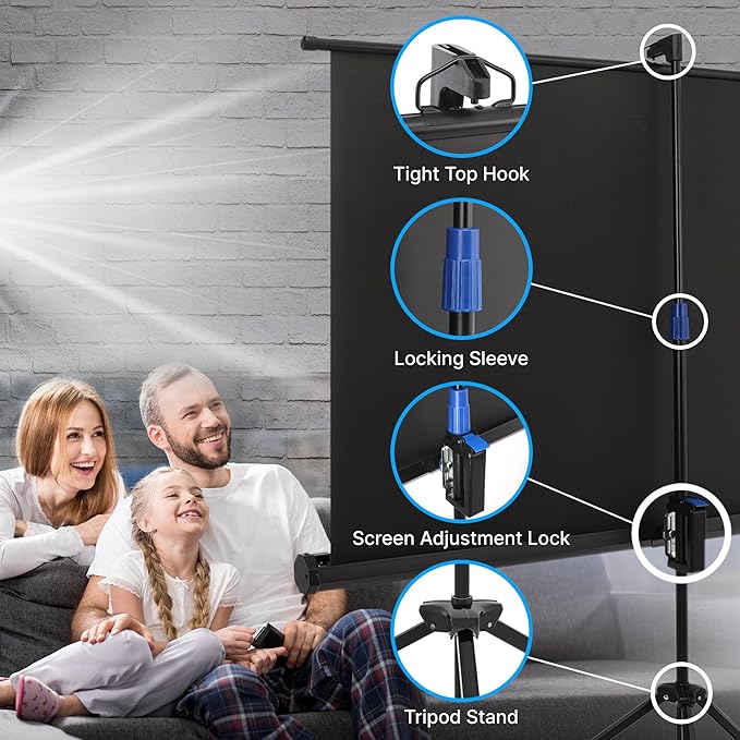 Pyle 80 Inch Portable Projector Screen with Tripod Stand - Quick Setup Fold Out Roll Up Screen Featuring White Matte Surface 16:9 Aspect Ratio Black Masking Border, Ideal for Indoor and Outdoor Use