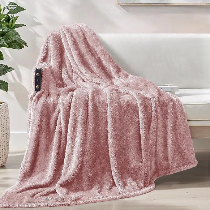 Exclusivo Mezcla Plush Fuzzy Fleece Throw Blanket Extra Large, Super Soft, Fluffy and Warm Blankets for Couch, Bed, All Season Use (50x70 Inches, Pink)