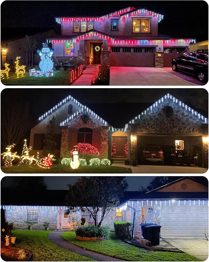 Minetom Icicle Lights Outdoor with Clips, 20ft 100 LED 20 Tubes Twinkling White Christmas String Lights, Connectable Waterproof Hanging Icicle String Light Plug in for Eave Holiday Outdoor