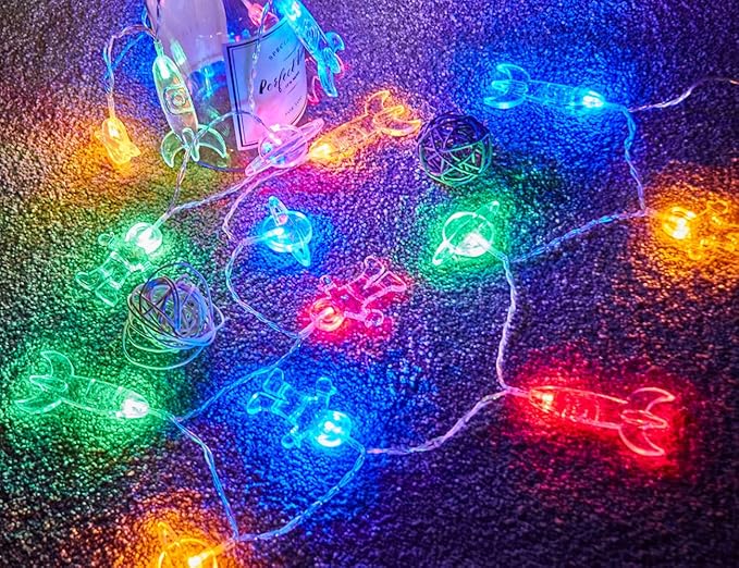 20 LED Children's Room LED String Light Astronaut Spaceship Rocket Pendants Holiday Party Lights Wall Window Nursery or Kids room Decor Wedding Around the Garden Party Patio Christmas (multicolour)