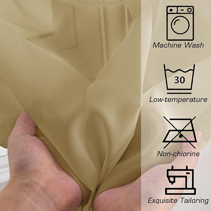 OWENIE Gold Sheer Curtains, 63 Inch Length 2 Panels Set, Soft Voile Drapes for Living Room, Bedroom, Rod Pocket, 2pcs, Each 42" W x 63" L