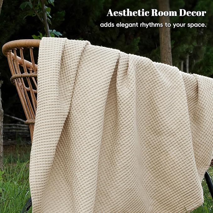 PHF 100% Cotton Waffle Weave Blanket King Size for Bed,Snag Proof Lightweight Breathable Moisture-Wicking Throw for Couch,Great for Layering in Cold Weather,Machine Washable,Home Decor Gift-Linen