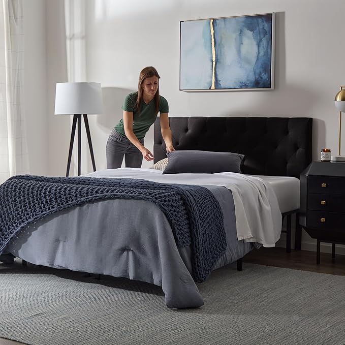 Lucid Mid-Rise Upholstered Headboard - Diamond Tufted - Padded Polyester - Adjustable Height from 34” to 46” - Easy Assembly - Bed Frame or Wall Mount - Sturdy - Black - Full / Full XL Size