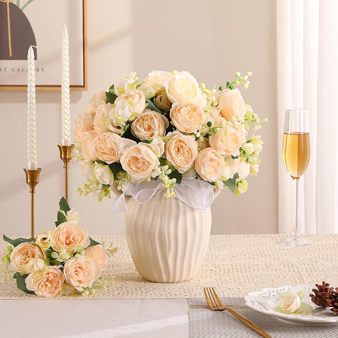 Luyue 8 Packs Peonies Artificial Flowers Vintage Faux Peony Bouquet Fake Flower for Vase Silk Floral Arrangements for Table Centerpiece Wedding Decoration Indoor Home Decor