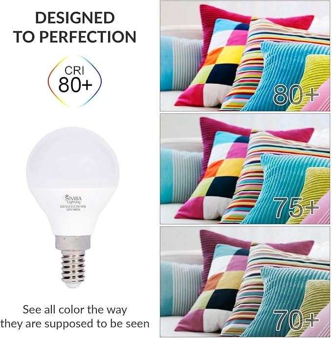 Simba Lighting LED Candelabra E12 Base G14 Small Globe 5 Watt 40W Replacement Light Bulb (6 Pack) for Ceiling Fan, Chandelier, Vanity, Round A15 Frosted White Cover, Non-Dimmable, 5000K Daylight