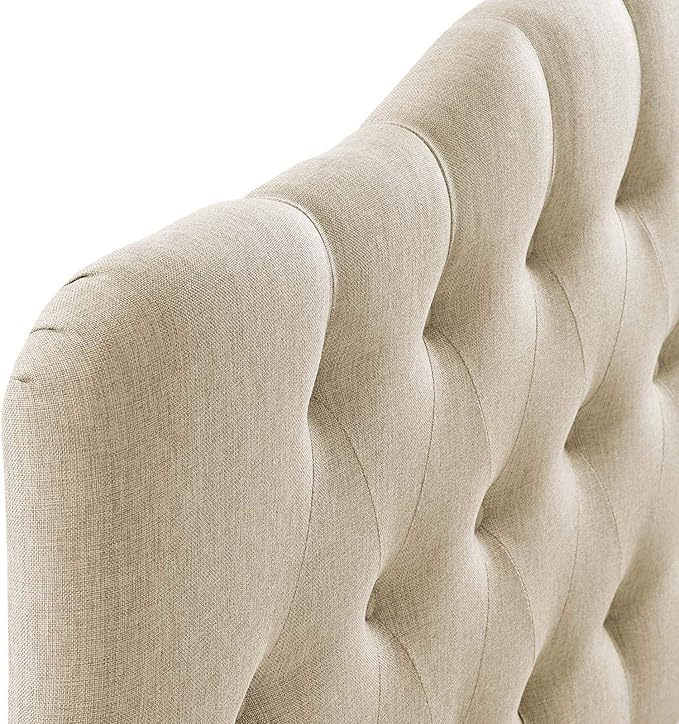 Modway Annabel Tufted Button Linen Fabric Upholstered Queen Headboard in Beige