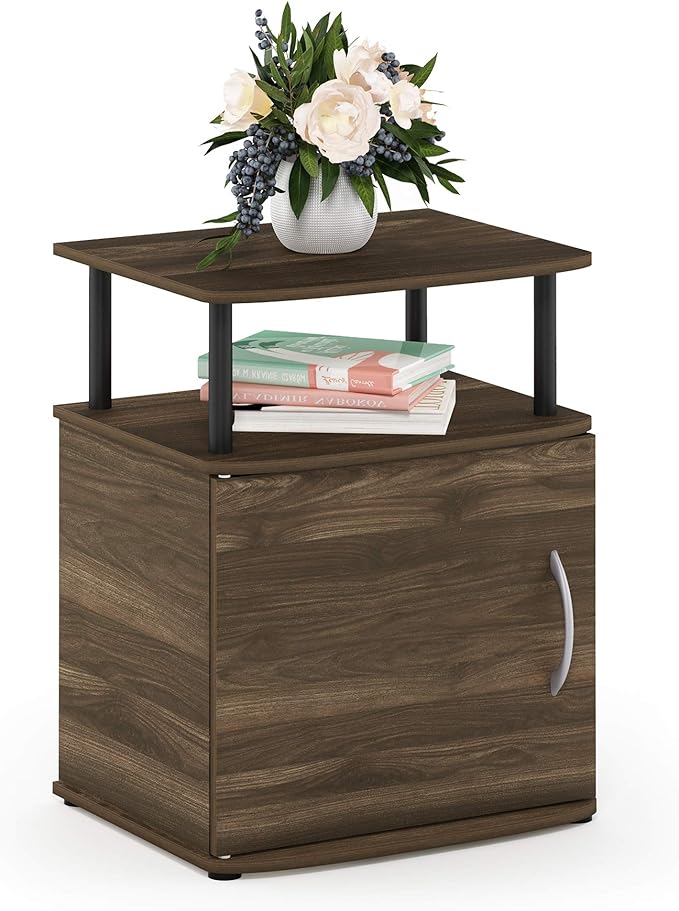 Furinno JAYA End Side Sofa Table/Nightstand with Door, 1-Pack, Columbia Walnut/Black
