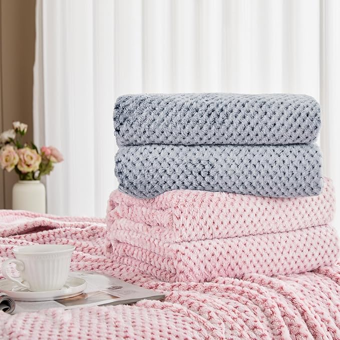 Exclusivo Mezcla Fleece Bed Blanket Queen Size, Super Soft and Warm Blankets for Couch, Sofa and Bed Waffle Textured, Cozy, Fuzzy and Lightweight (Mixed Navy Blue, 90x90 Inches)