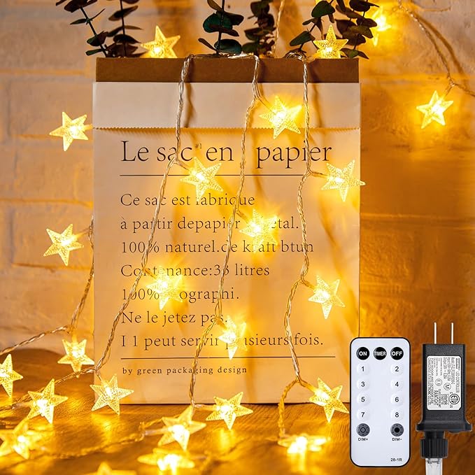 Star String Lights Plug in - 66 ft 200 LED Star Fairy String Lights with Remote and Timer, 8 Modes Waterproof for Bedroom Tent Loft Bed Window Backyard Patio Porch Balcony Party, Warm White