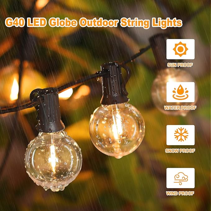 Bosceos 150FT Outdoor G40 LED Globe String Lights Dimmable Waterproof Shatterproof Light Strings with 75 Bulbs Connectable Commercial Hanging Lights for Christmas Patio House Backyard Balcony Party