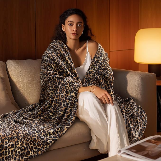 BEDELITE Leopard Print Throw Blanket – Soft Cheetah Blanket for Bed & Couch, Cozy Lightweight Fleece Animal Print Throw, 50"x 60", Brown