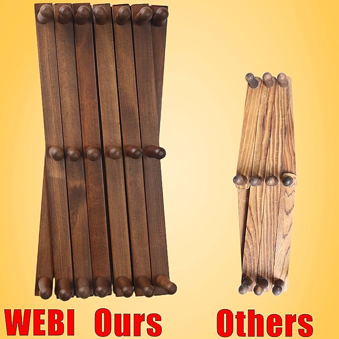 WEBI Accordion Wall Hanger,Expandable Wooden Coat Rack Wall Mounted,Accordion Hat Rack for Wall,Accordion Hook Rack for Hats,Caps,20 Peg Hooks,Walnut Color