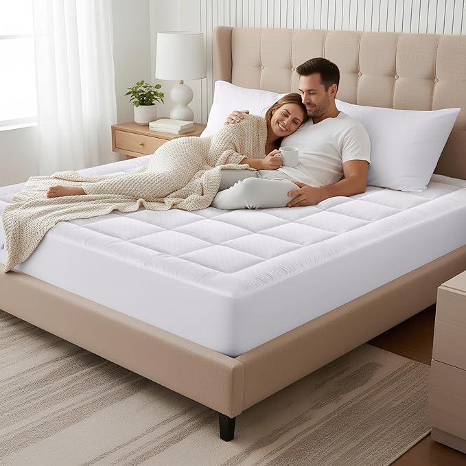 OLANLY Twin Quilted Fitted Mattress Pad – Soft Pillow Top Mattress Topper, Down Alternative Fill, Cooling Comfort Breathable Mattress Cover, Machine Washable Deep Pocket Mattress Protector, White