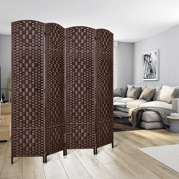 Rose Home Fashion 6 ft Tall Room Divider, Room Dividers and Folding Privacy Screens, 15.7in Privacy Screen 4 Panel Partition Temporary Wall Separation for Private, Brown