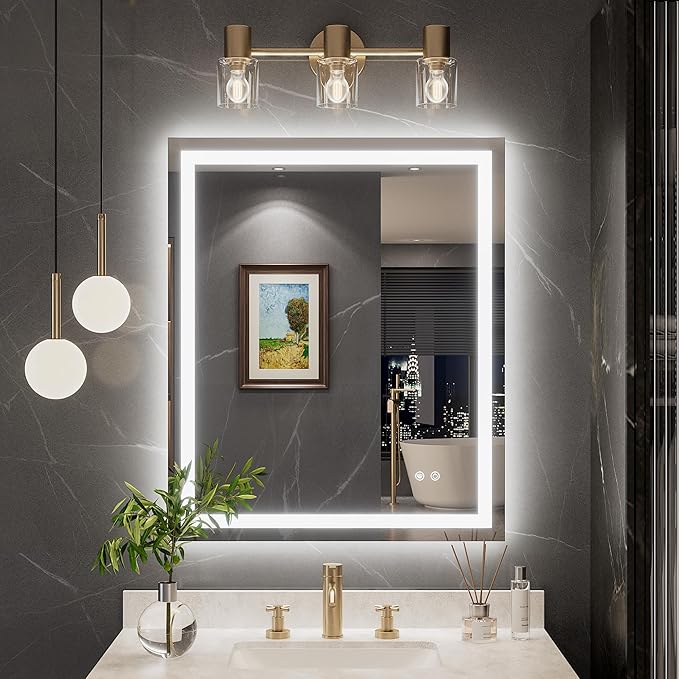 TokeShimi 30x36 LED Bathroom Vanity Mirror with Lights 3 Colors,LED Bathroom Mirror with Lights Backlit + Front Lit,Anti-Fog,HD Tempered Glass,Memory,UL Listed,Waterproof,Shatterproof