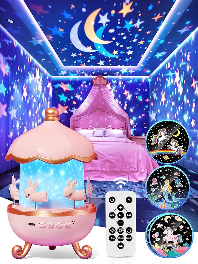 Star Projector for Kids Toys,15 Films Star Lights for Ceiling Projector +15 Sleep Sounds Machine Baby Night Lamp,Remote Timer Cute Pink Nursery Lamp,Exquisite Gifts for Kids Baby Girl Gifts