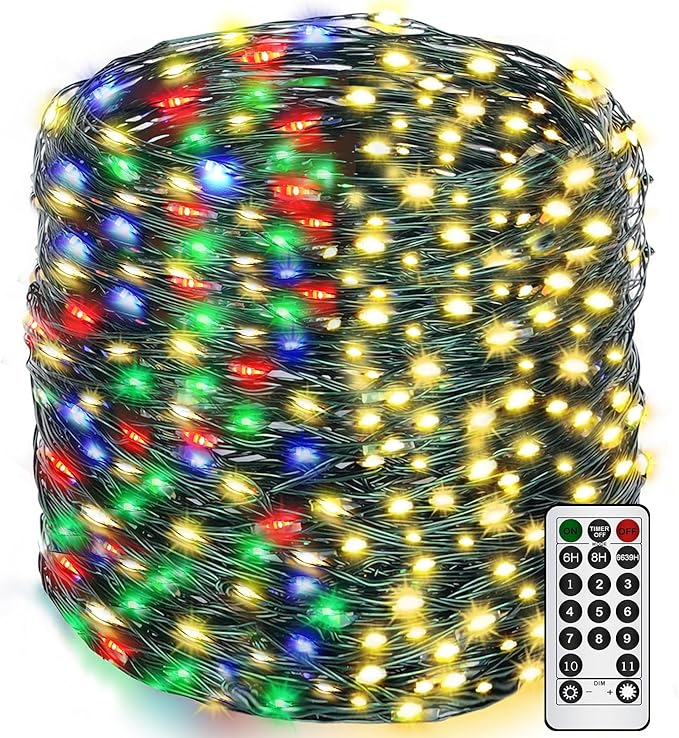 Decute 500LED Christmas Tree Lights Fairy String Light 164FT Green Copper Wire Warm White and Multicolor Dimmable with Remote, UL Cerficated Twinkle Light for Party Wedding Indoor Outdoor Decor