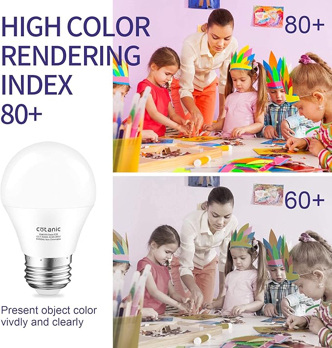 Cotanic 8 Pack Ceiling Fan Light Bulb 5000K Daylight, E26 Base A15 LED Bulb 60W Equivalent, 6W Small Light Bulb for Refrigertaor, Chandelier Light Bulbs, 600lm, Non-Dimmable