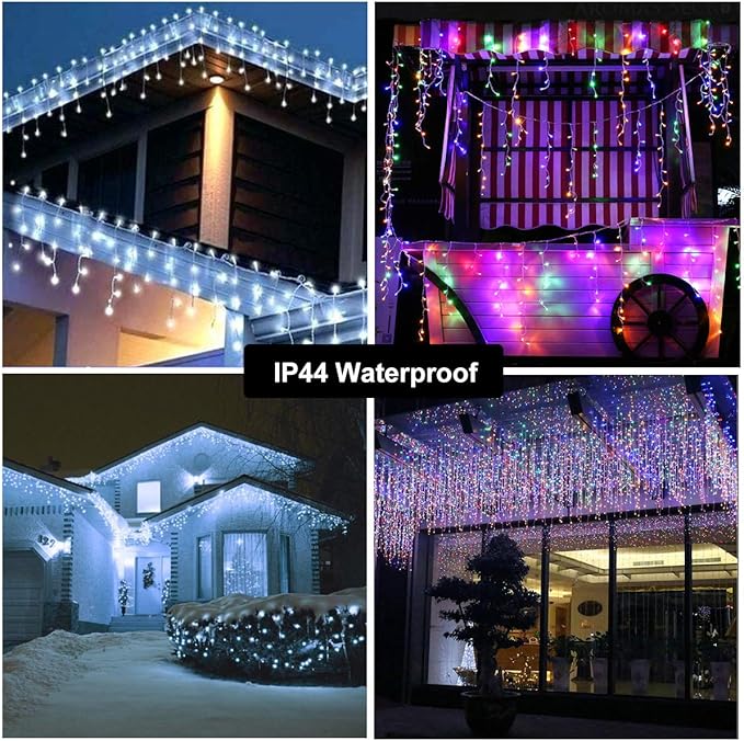 Toodour Christmas Icicle Lights Outdoor, 2 in 1 White & Multicolor Color Changing Icicle Lights with 60 Drops, 29.5ft 360 LED Christmas Light Fairy Twinkle Light for Wedding Home Outdoor Xmas Decor