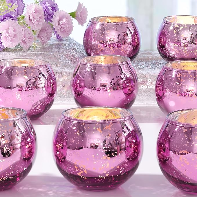 24 Pcs Purple Votive Candle Holders for Wedding Decor, Purple Mercury Glass Candle Holders for Table Centerpieces, Tea Light Holder for Wedding Bridal Shower Party Supplies