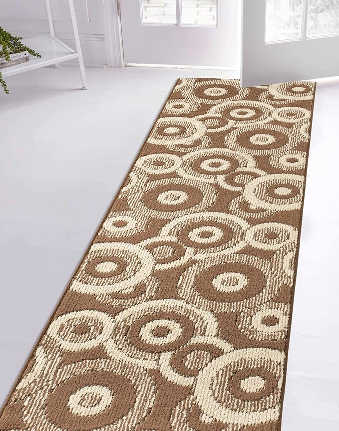 Custom Length Cut to Size Modern Farmhouse Carpet Runner Rug for Hallways, Non Slip Rubber Backed, 31 inch Wide X Customized Length, Geo Brown, 31 inch X 8 feet
