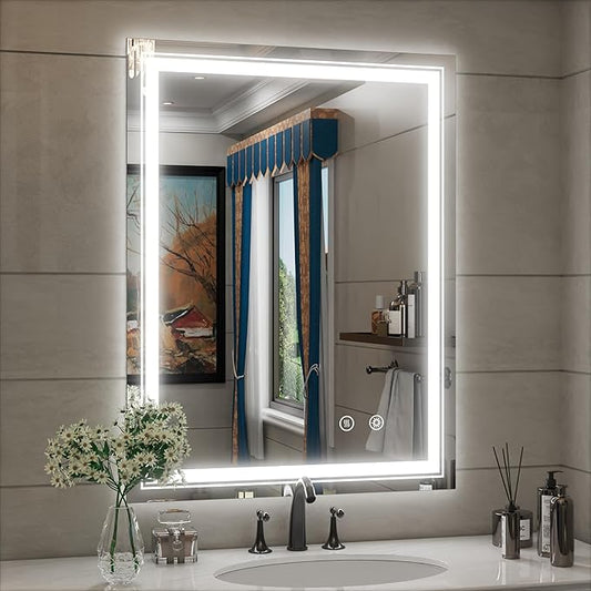 28x36 Inch LED Bathroom Mirror with Lights, Adjustable 3000K/4500K/6000K, Wall Mounted Lighted Bathroom Vanity Mirror, Memory Funtion, Stepless Dimmable, Anti-Fog, Horizontal/Vertical