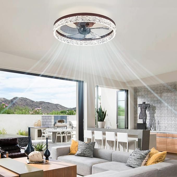LEDIARY 20" Modern Ceiling Fans with Lights and Remote, Dimmable Low Profile Ceiling Fan, Flush Mount Ceiling Fan, Stepless Color Temperature Change and 6 Speeds - Brown