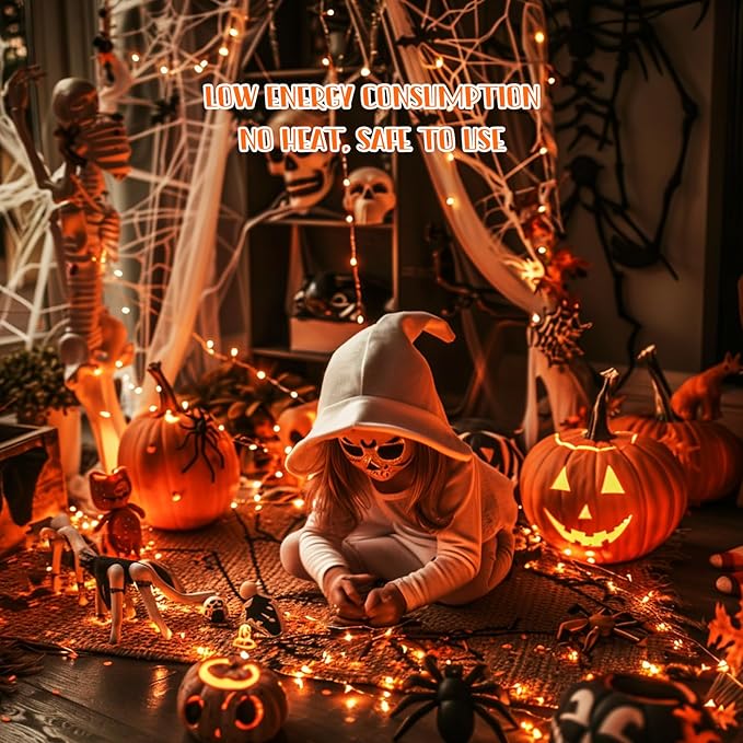 JMEXSUSS 8 Pack 50 LED Orange Fairy Lights Battery Operated, 16 Ft Orange Halloween Lights for Parties, Garden, Patio Decorations