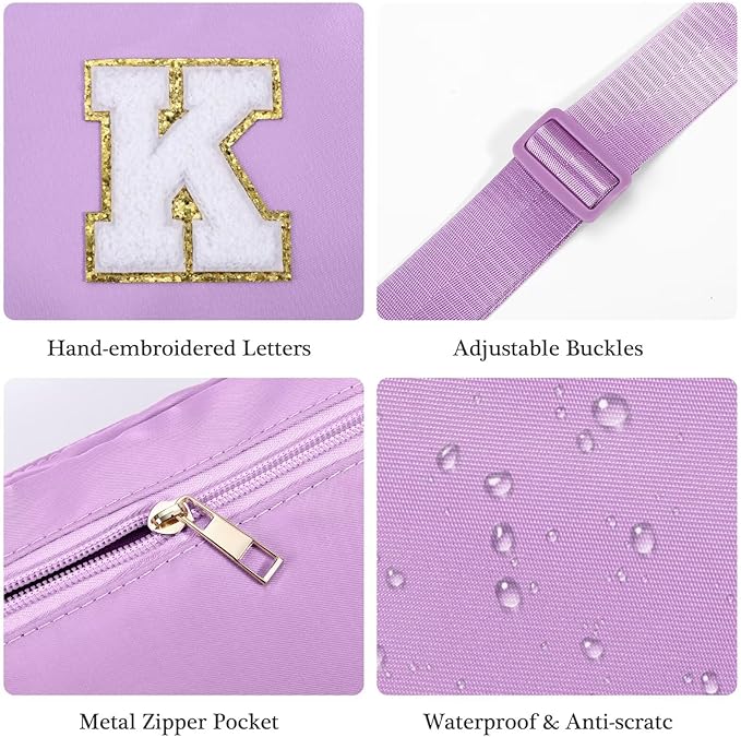 YOOLIFE Initial Belt Bag - Women's Crossbody Bags, Fanny Pack, Purple Monogrammed Everywhere Belt Bag