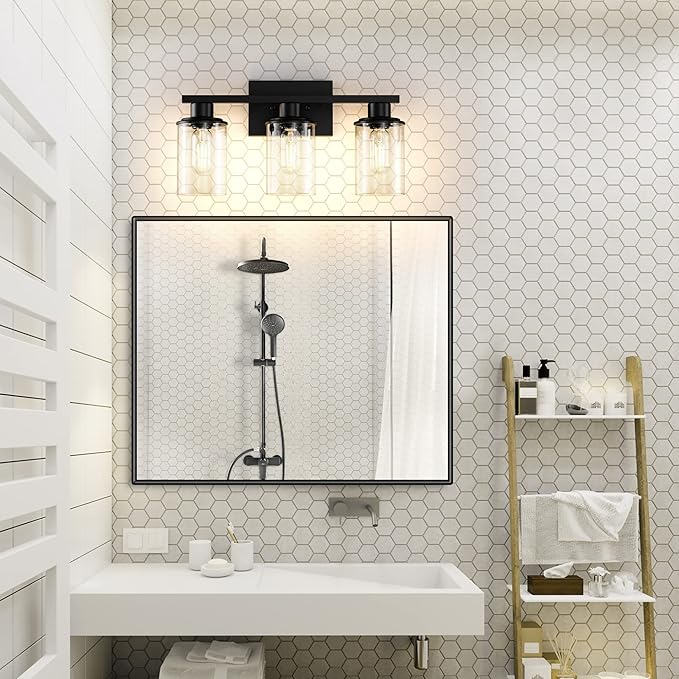 Black Bathroom Vanity Light Fixtures Over Mirror 3-Light Wall Sconce Lamp Lighting Fixtures