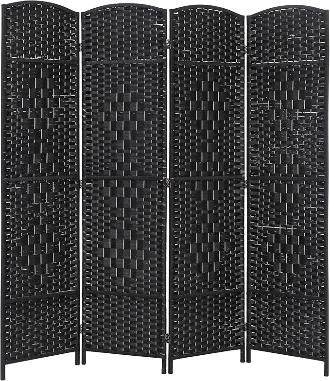 4 Panel Room Divider Folding Privacy Divider 6 Ft Indoor Wall Divider Portable Partition Wood Screen, Black
