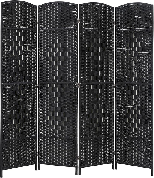 4 Panel Room Divider Folding Privacy Divider 6 Ft Indoor Wall Divider Portable Partition Wood Screen, Black