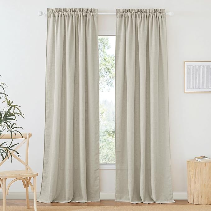 RYB HOME Angora Semi Sheer Curtains 95 inches Long, Light Filtering Half Privacy Window Curtains & Drapes for Office Dormitory High Traffic Area, W 34 x L 95 inches, 2 Panels Set