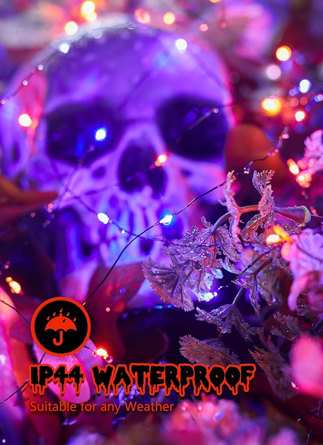 Minetom Halloween Fairy Lights Battery Operated, 5 Pack 7 FT 20 LED With Timer, Black Wire String Lights Indoor for Bedroom Party Classroom, Orange and Purple