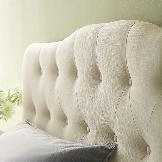 Modway Annabel Tufted Button Linen Fabric Upholstered Full Headboard in Ivory