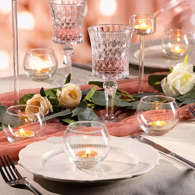 LAMORGIFT 24 Pcs Clear Tealight Candle Holders - Bulk, Cute Small Vases for Wedding/Engagement/Bridal Shower Parties, Table Centerpieces, Home Decor