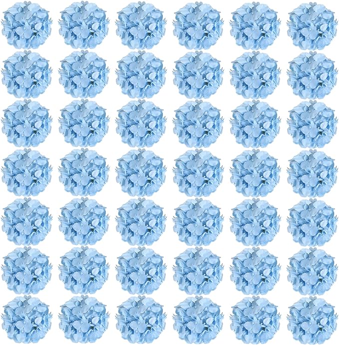 Auihiay 64pcs Silk Hydrangea Artificial Flowers, Artificial Hydrangea Flowers with Stems, Full Hydrangea Flowers for Wedding Centerpieces, Home, Garden, Party Decoration (Blue)
